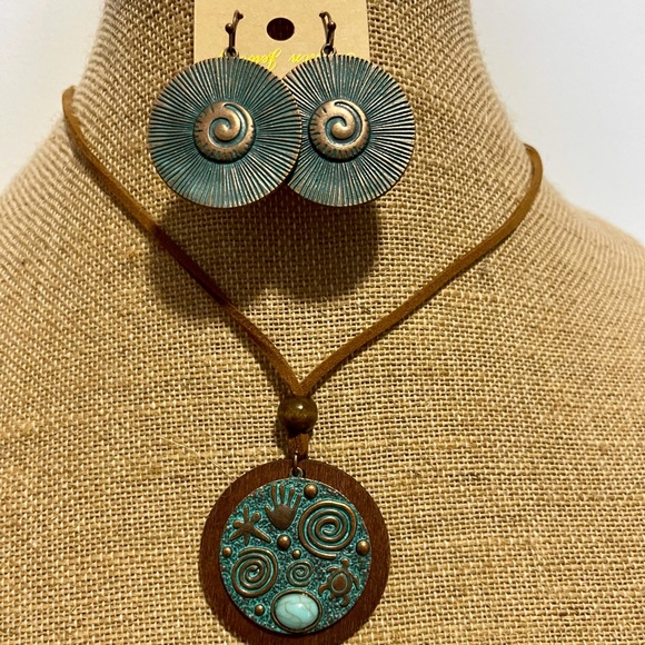 NEW Turquoise Bronzed Spiral Pendant Suede Necklace Life Circle Turtle WIsdom - Picture 11 of 13